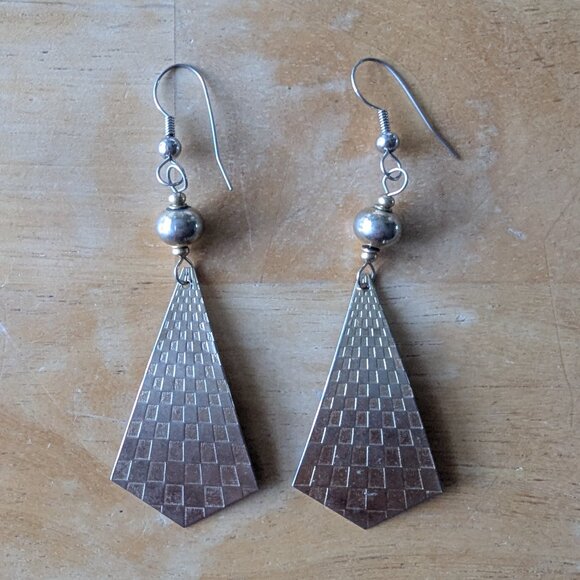 Vintage Silver Tone Geometric Earrings - Picture 1 of 6